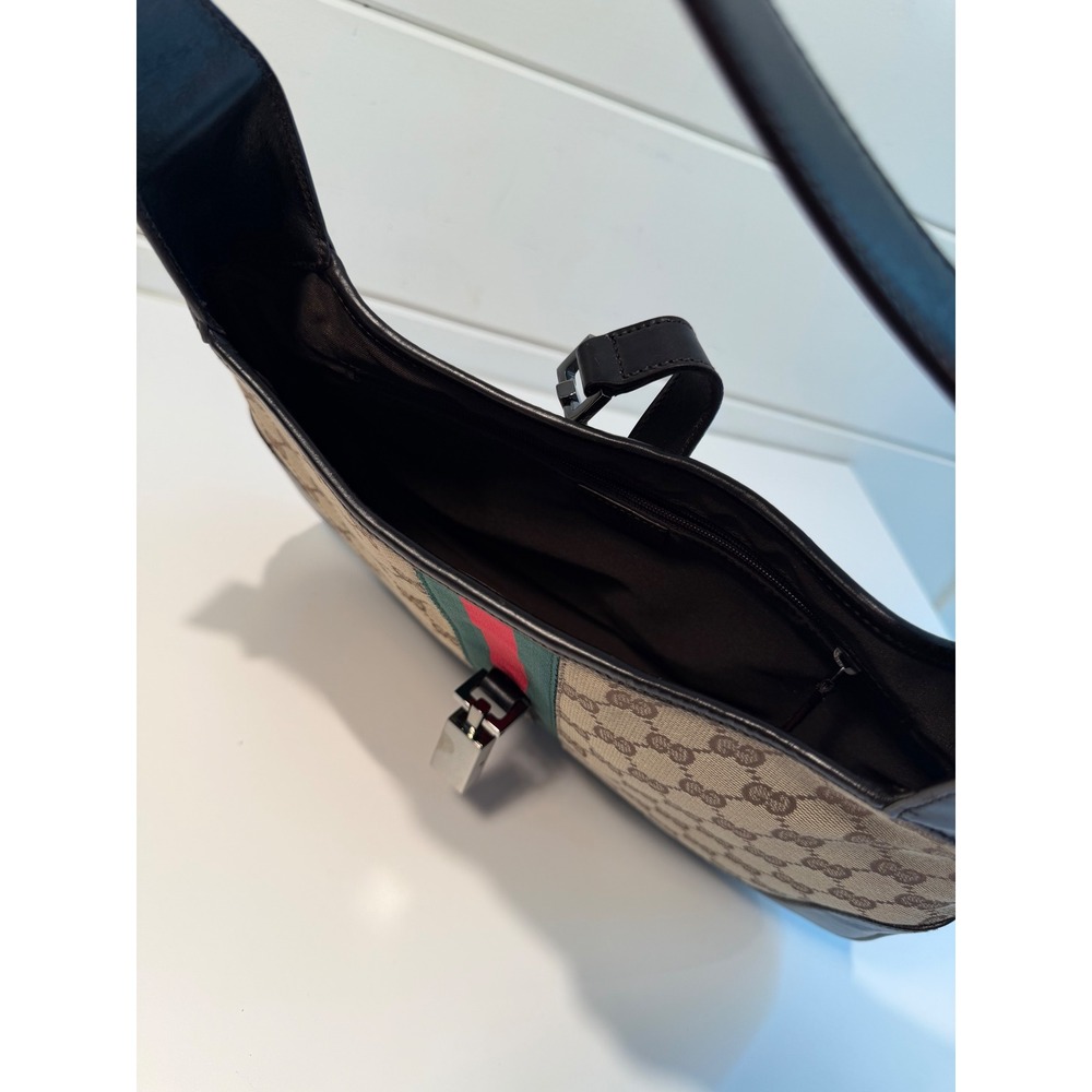 Gucci Jackie O Shoulder Bag GG Supreme Monogram Web Stripe‎ Brown Leather Auth - Picture 10 of 16